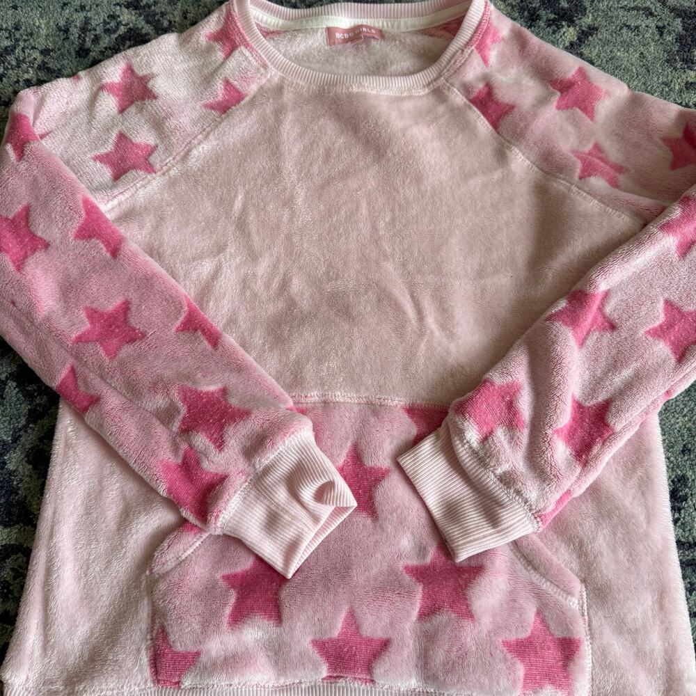 BCBG Girl’s Size Large (14/16) Pink Fleece Pullover Dark Pink Stars Loungewear